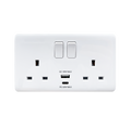 White electrical  WALL socket with USB ports on a white background