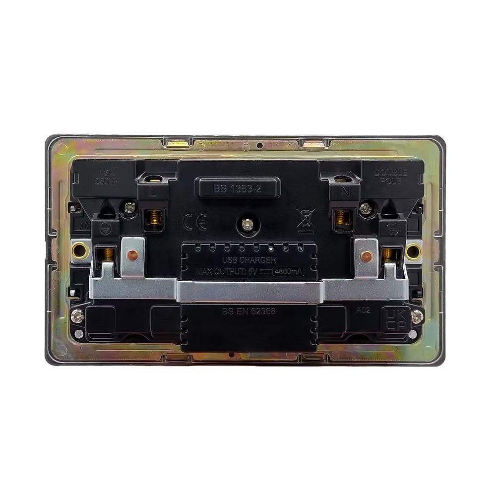 Back view of a Double wall socket with usb ports case on a black background