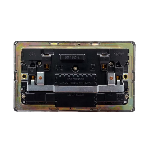 Back view of a Double wall socket with usb ports case on a black background