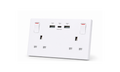 White electrical socket with multiple ports on a white background