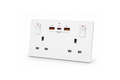White electrical socket with multiple ports on a white background