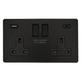 Black electrical socket with USB charging ports on a white background