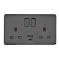 matte Gray electrical wall socket with USB ports on a white background