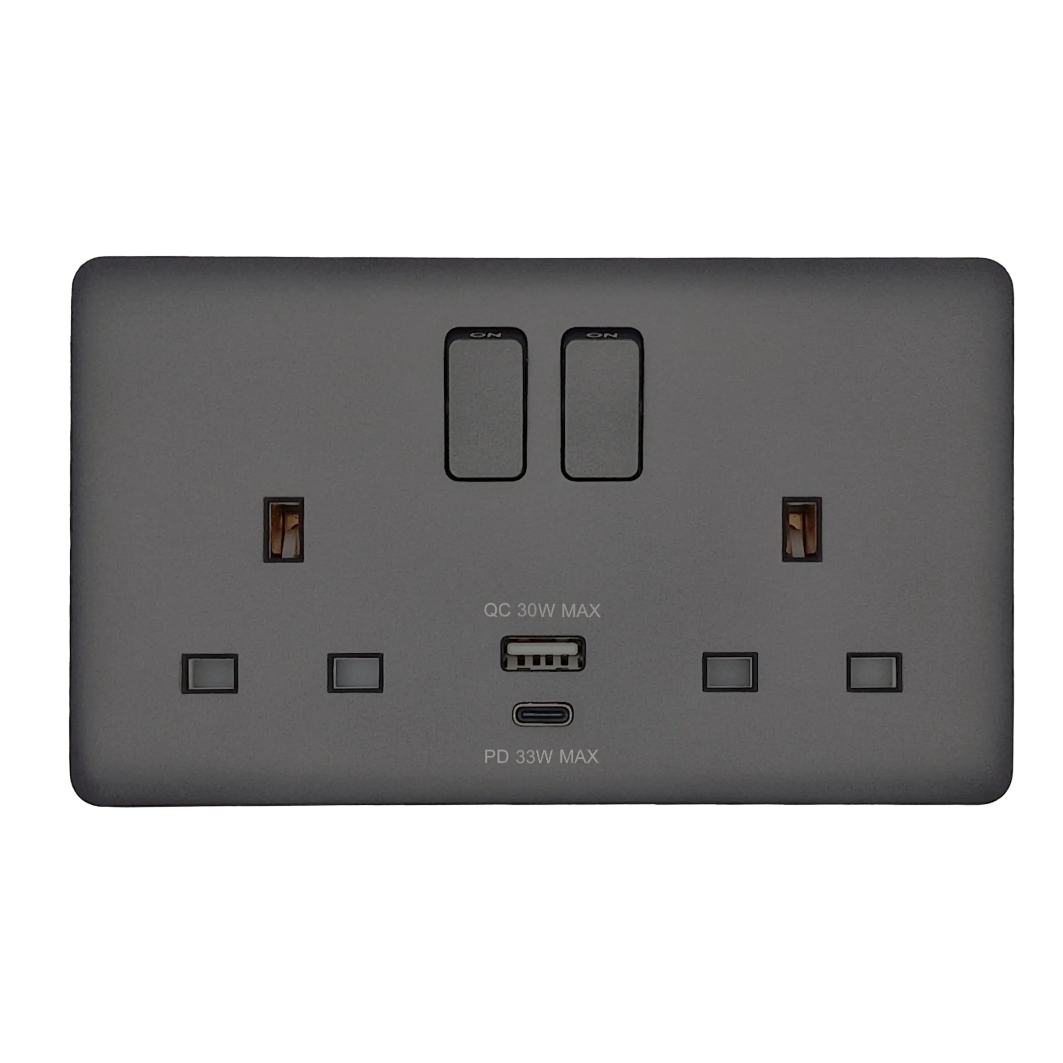  matte Gray electrical wall socket with USB ports on a white background